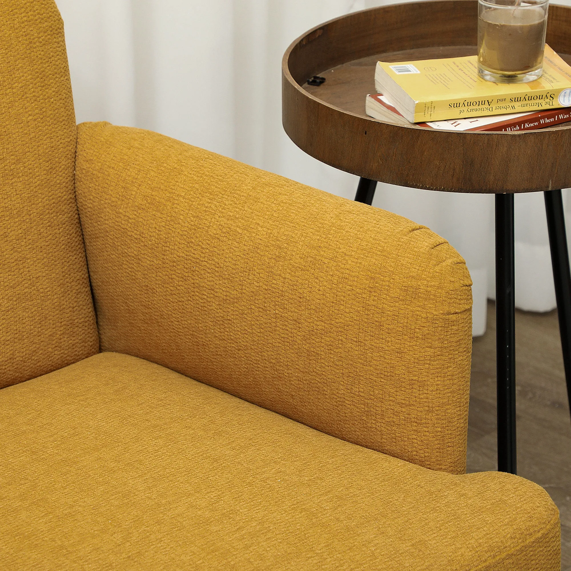2 Seater Sofa with 21cm Thick Padding and Wood Legs, Yellow