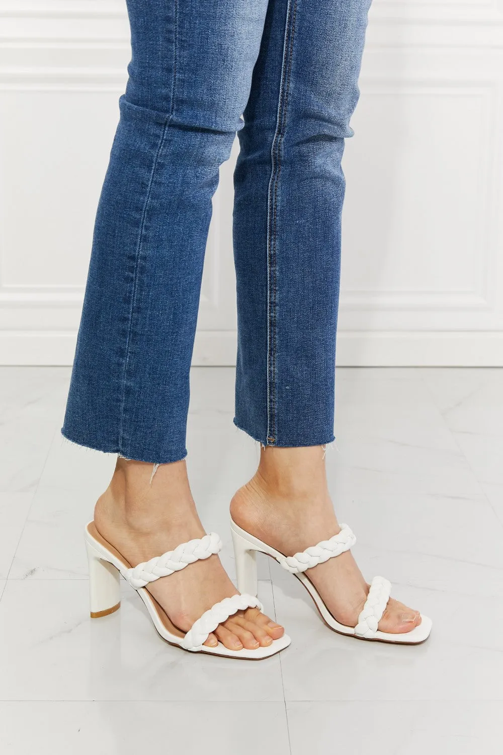 *APP EXCLUSIVE* Double Braided Block Heel Sandal in White