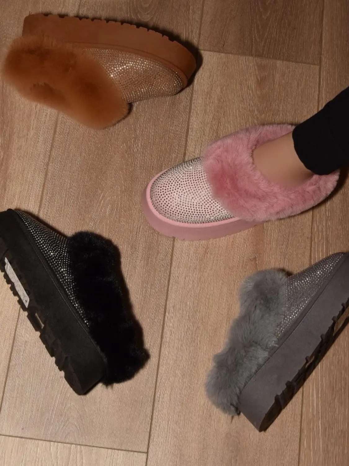 Bling Platform Fur Booties (gray)