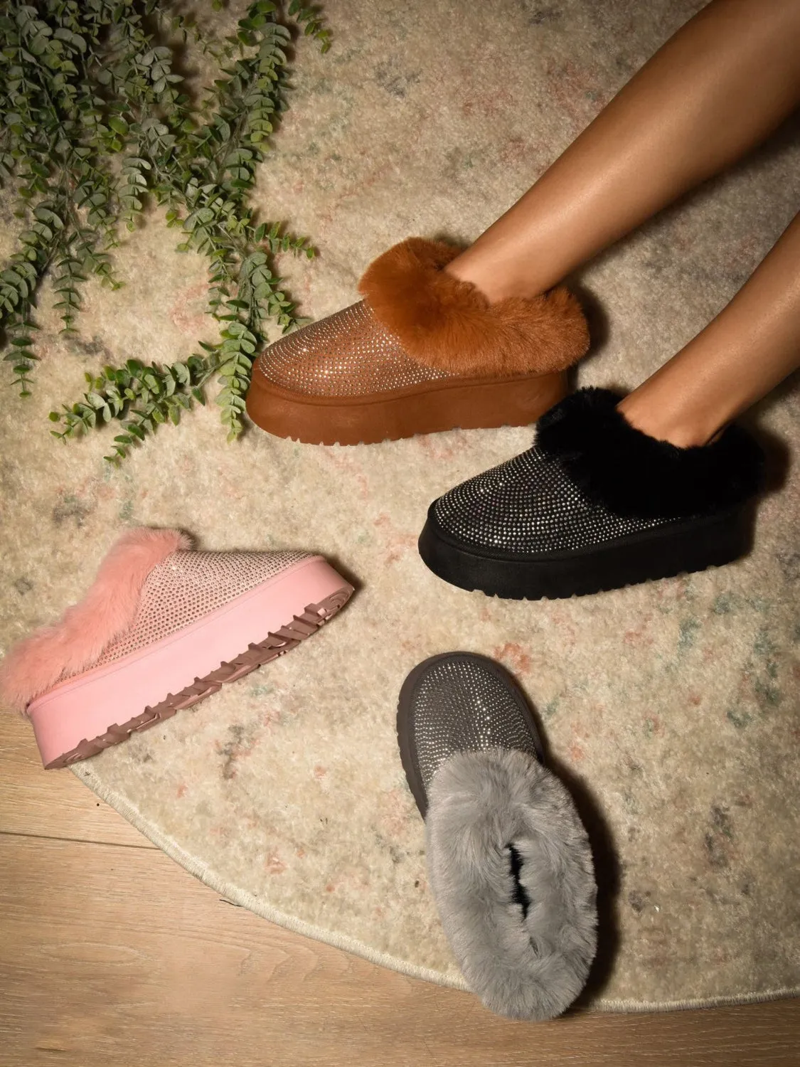 Bling Platform Fur Booties (gray)