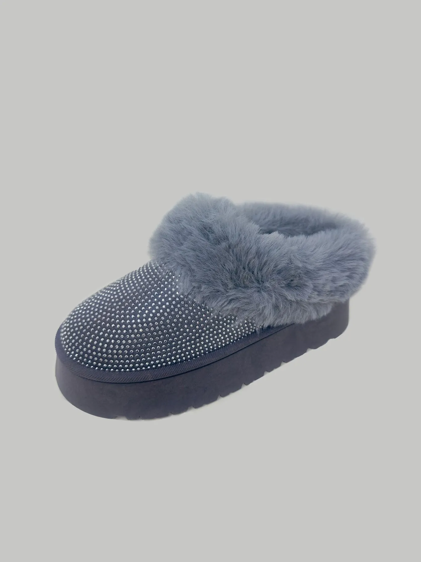 Bling Platform Fur Booties (gray)