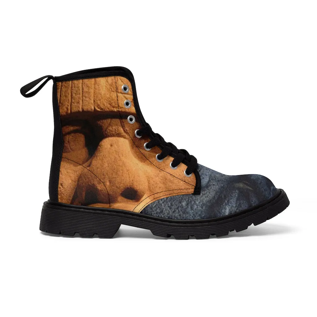 Canvas Boots AL BLUE DESIGNED Olmec Heads