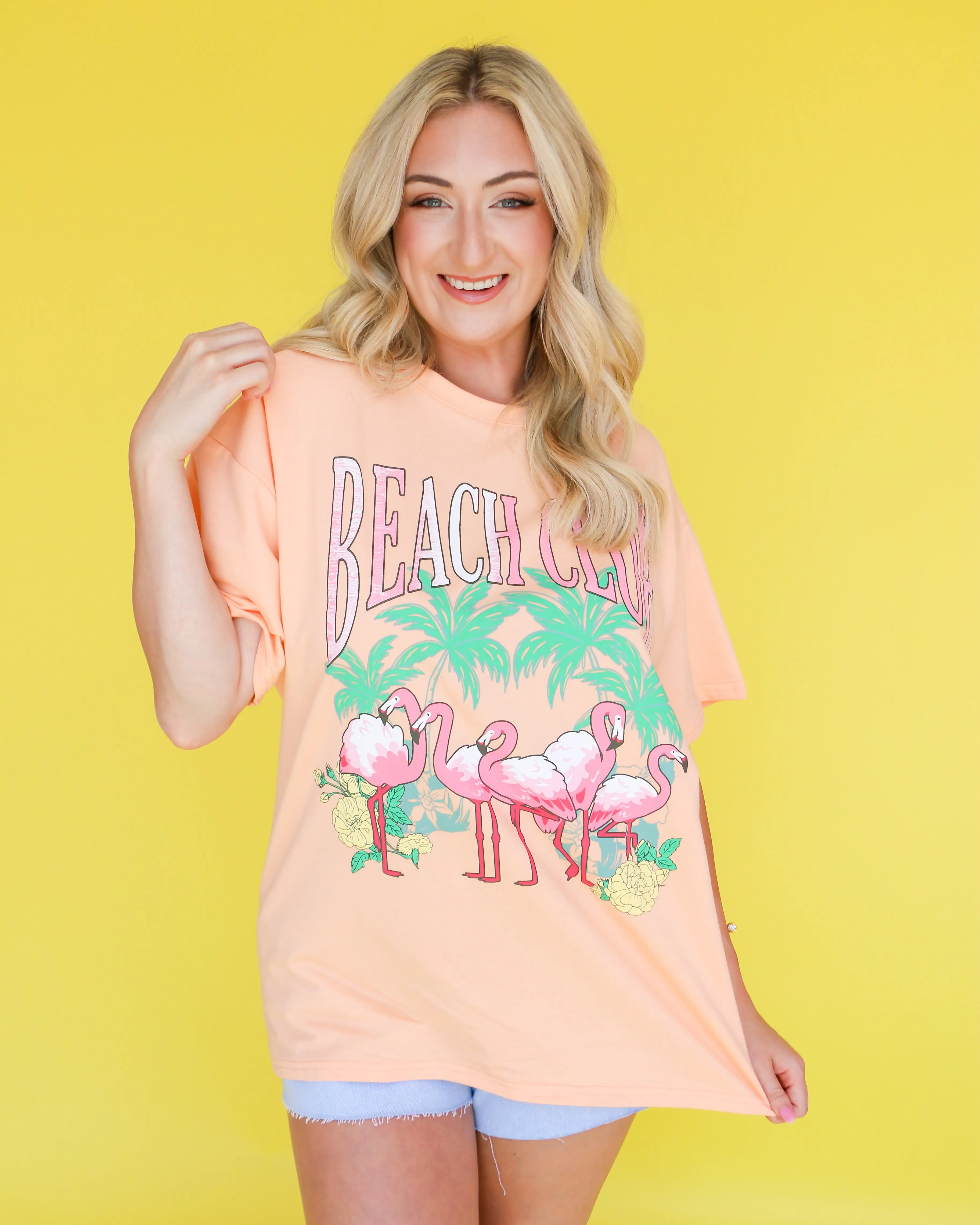 Coral 'Beach Club' Print Short Sleeve Top