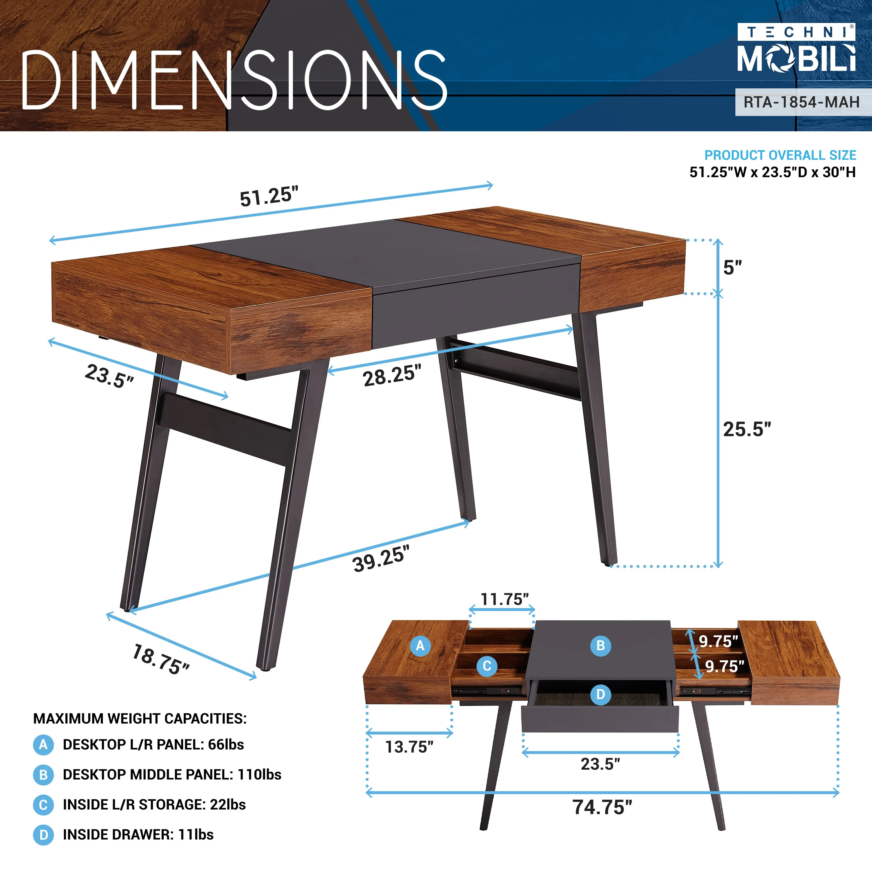 Expandable Modern Desk with Storage