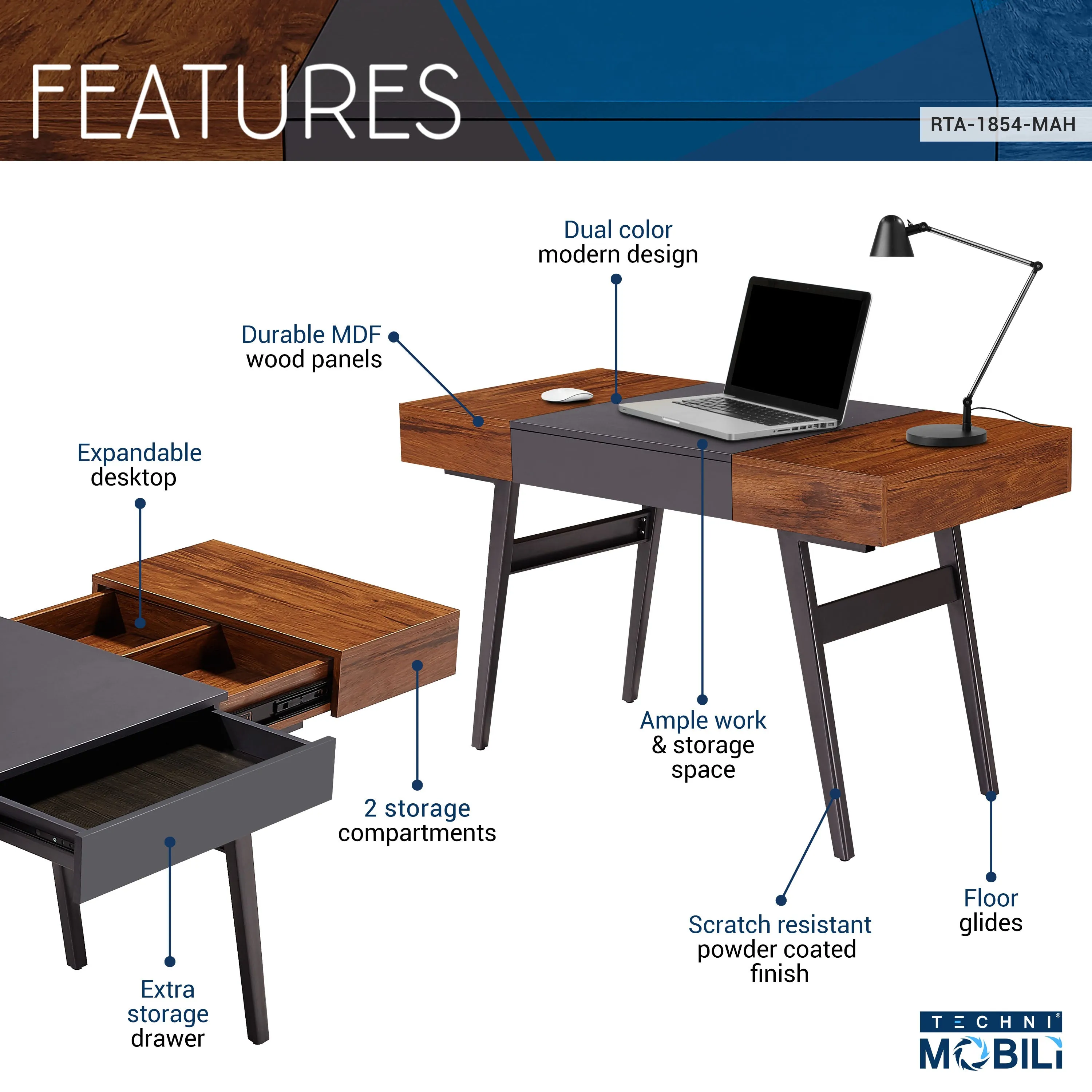 Expandable Modern Desk with Storage