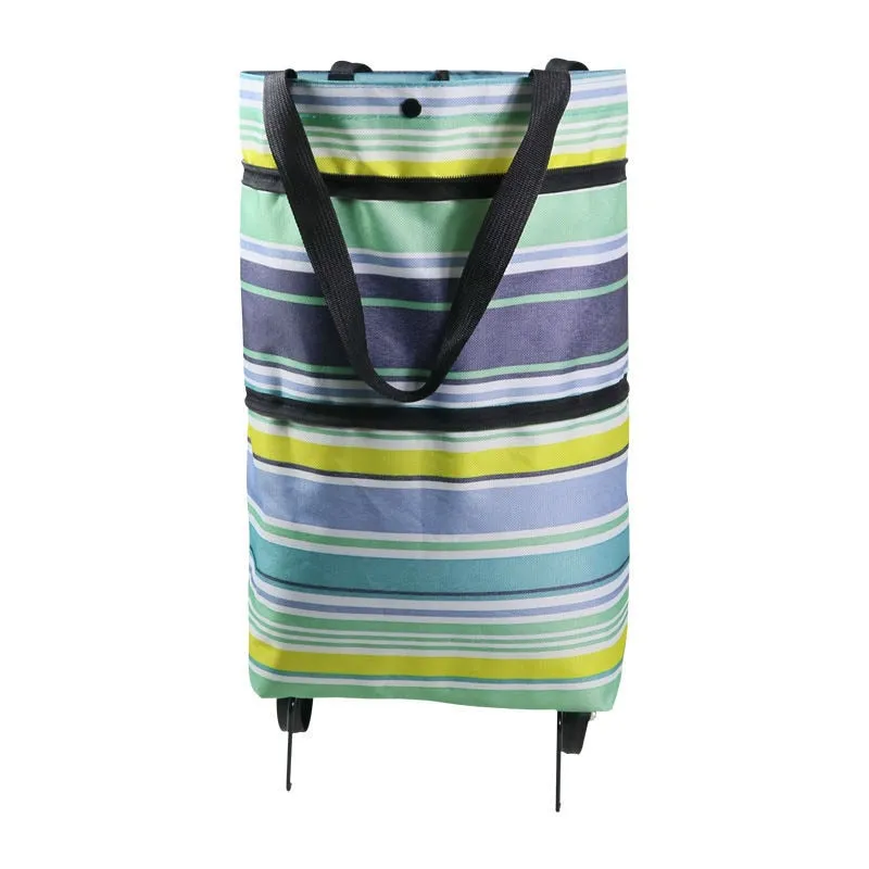 Hand Pull Beach Cart Shopping Food Organizer - Trolley Bag On Wheels Folding & Portable