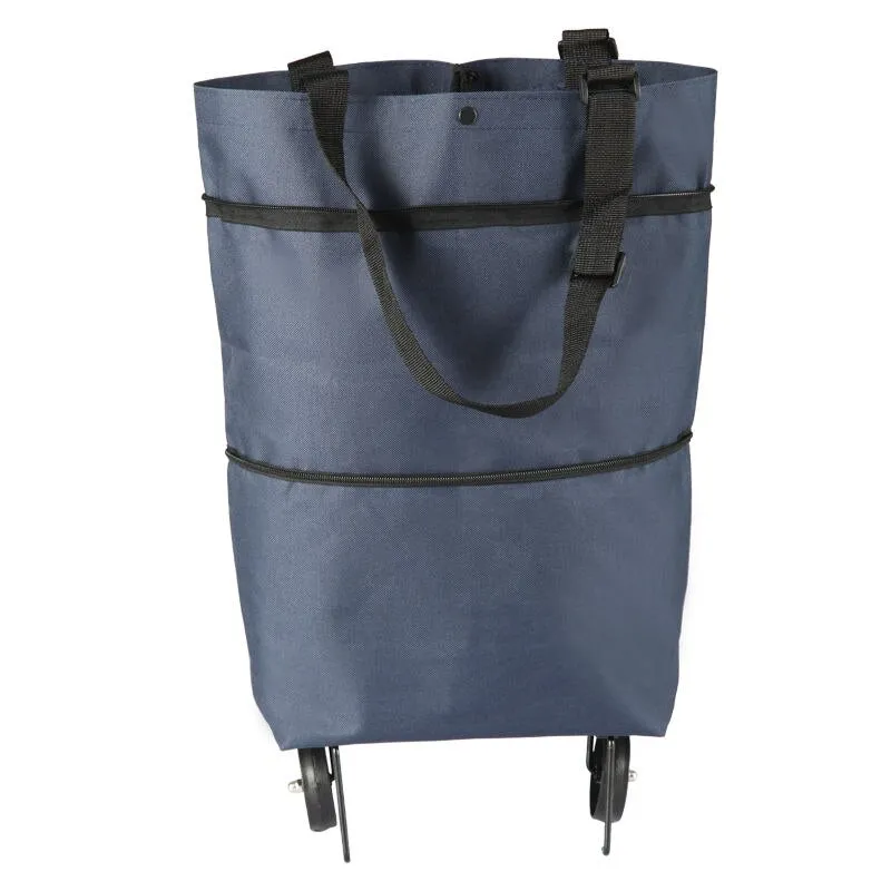 Hand Pull Beach Cart Shopping Food Organizer - Trolley Bag On Wheels Folding & Portable