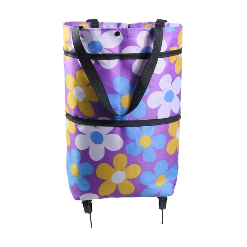 Hand Pull Beach Cart Shopping Food Organizer - Trolley Bag On Wheels Folding & Portable