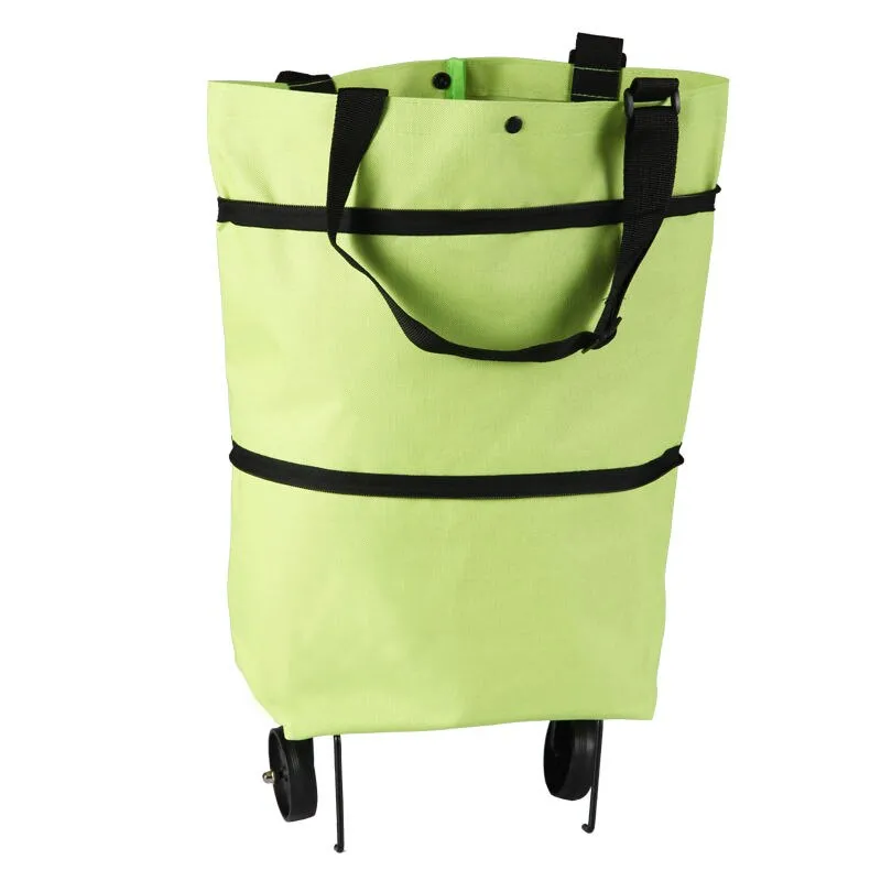 Hand Pull Beach Cart Shopping Food Organizer - Trolley Bag On Wheels Folding & Portable