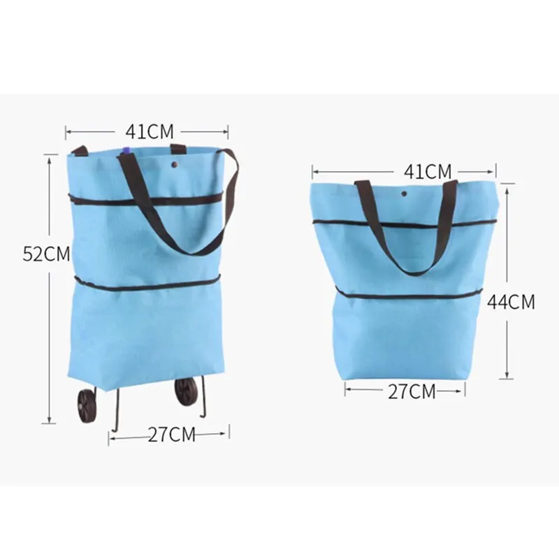 Hand Pull Beach Cart Shopping Food Organizer - Trolley Bag On Wheels Folding & Portable