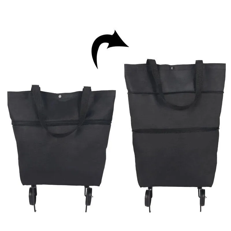 Hand Pull Beach Cart Shopping Food Organizer - Trolley Bag On Wheels Folding & Portable
