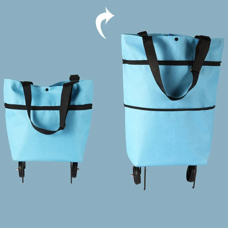 Hand Pull Beach Cart Shopping Food Organizer - Trolley Bag On Wheels Folding & Portable