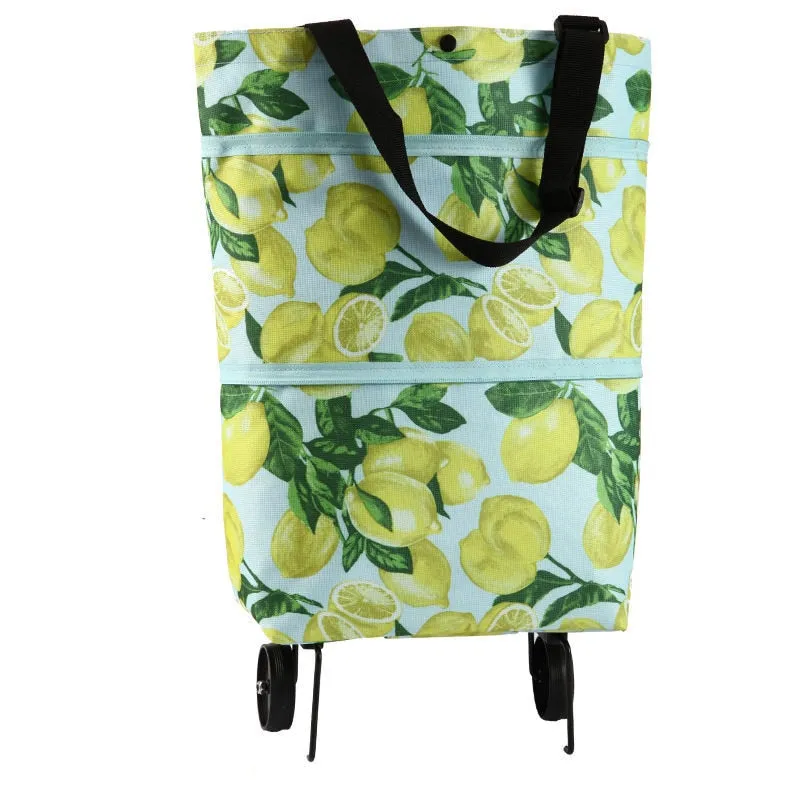 Hand Pull Beach Cart Shopping Food Organizer - Trolley Bag On Wheels Folding & Portable