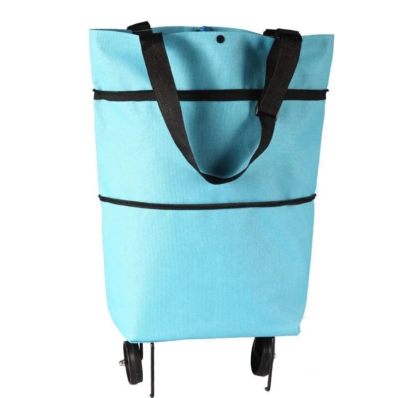 Hand Pull Beach Cart Shopping Food Organizer - Trolley Bag On Wheels Folding & Portable