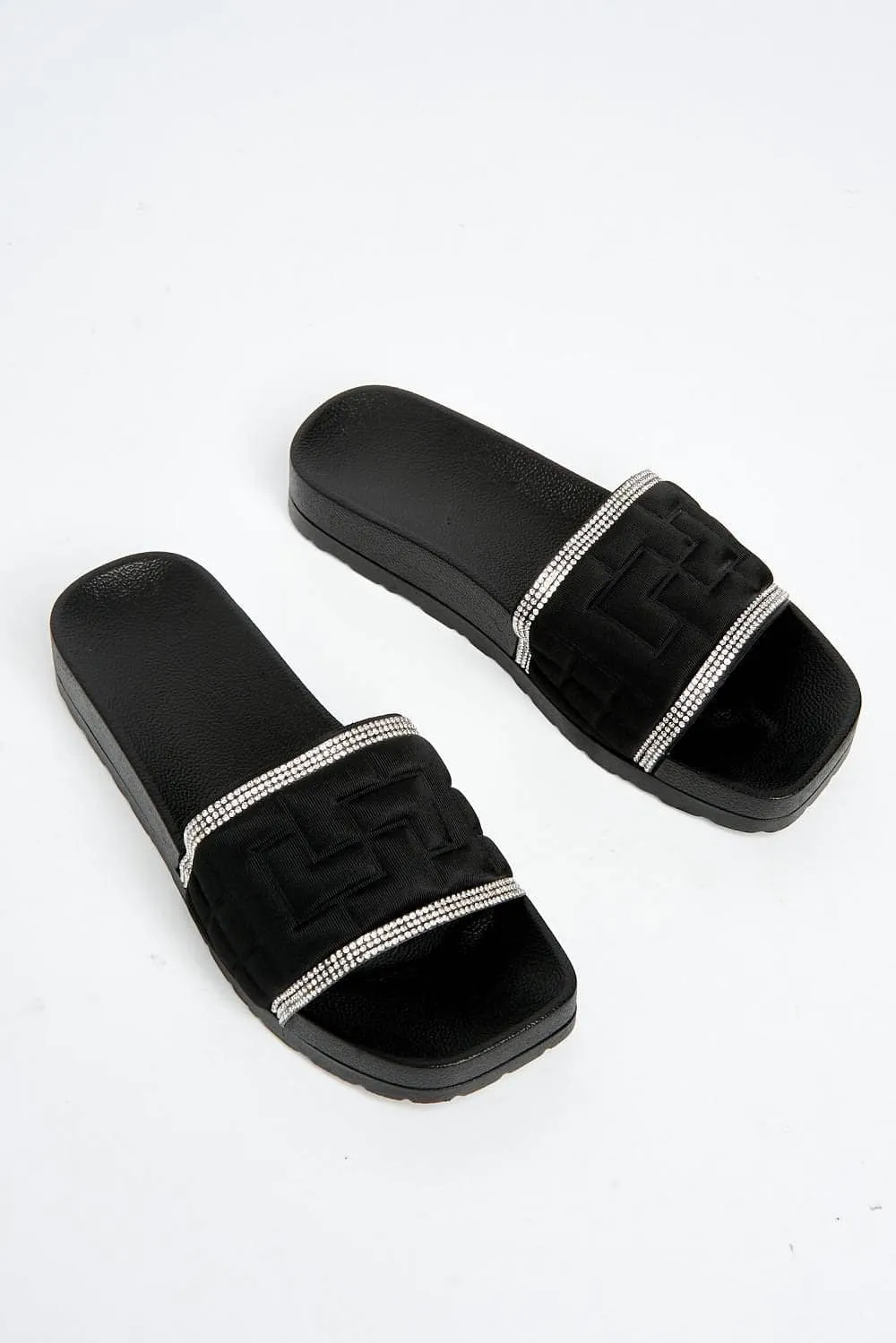 Lisbon Padded Diamante Trim Slider in Black