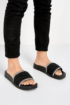 Lisbon Padded Diamante Trim Slider in Black