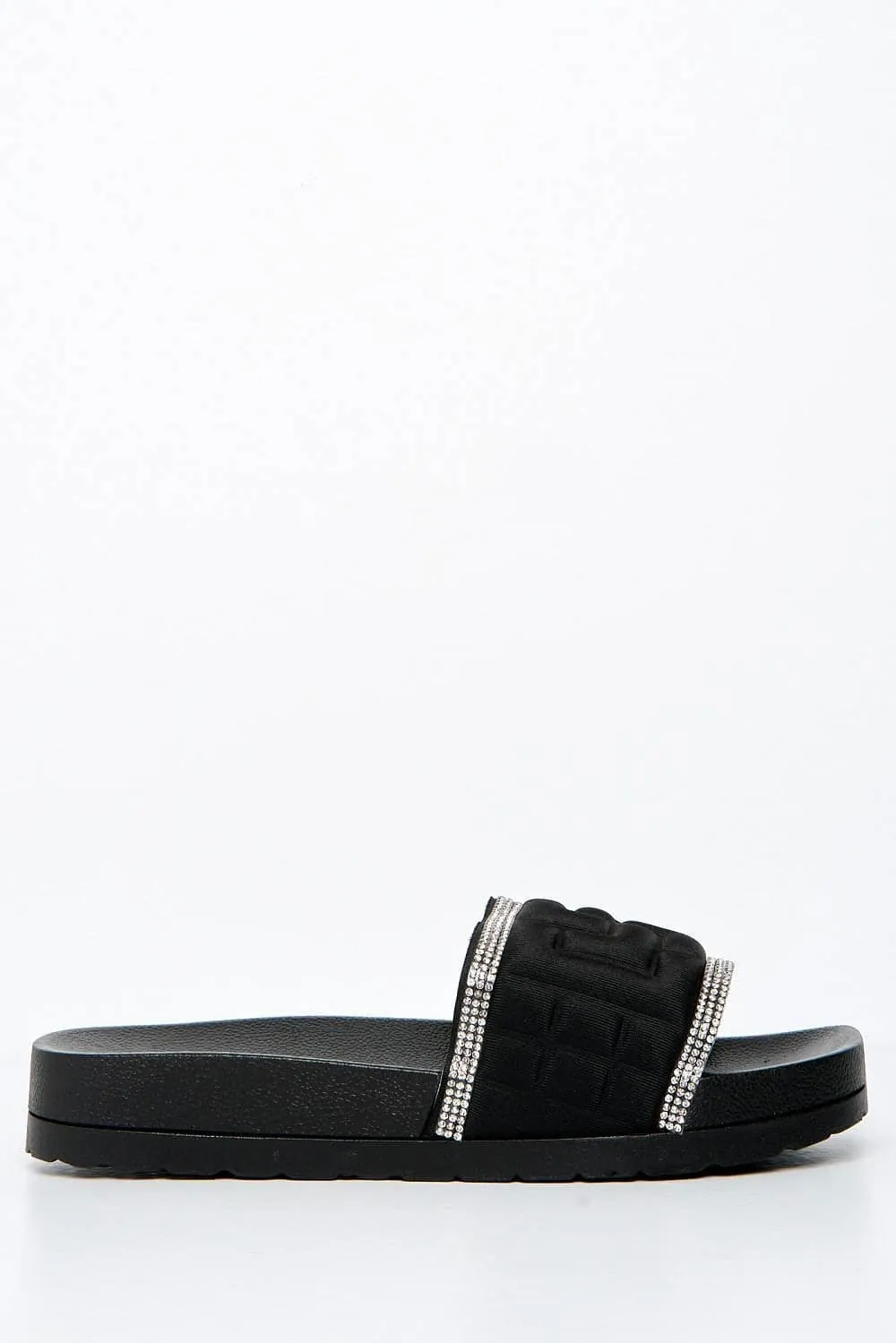 Lisbon Padded Diamante Trim Slider in Black