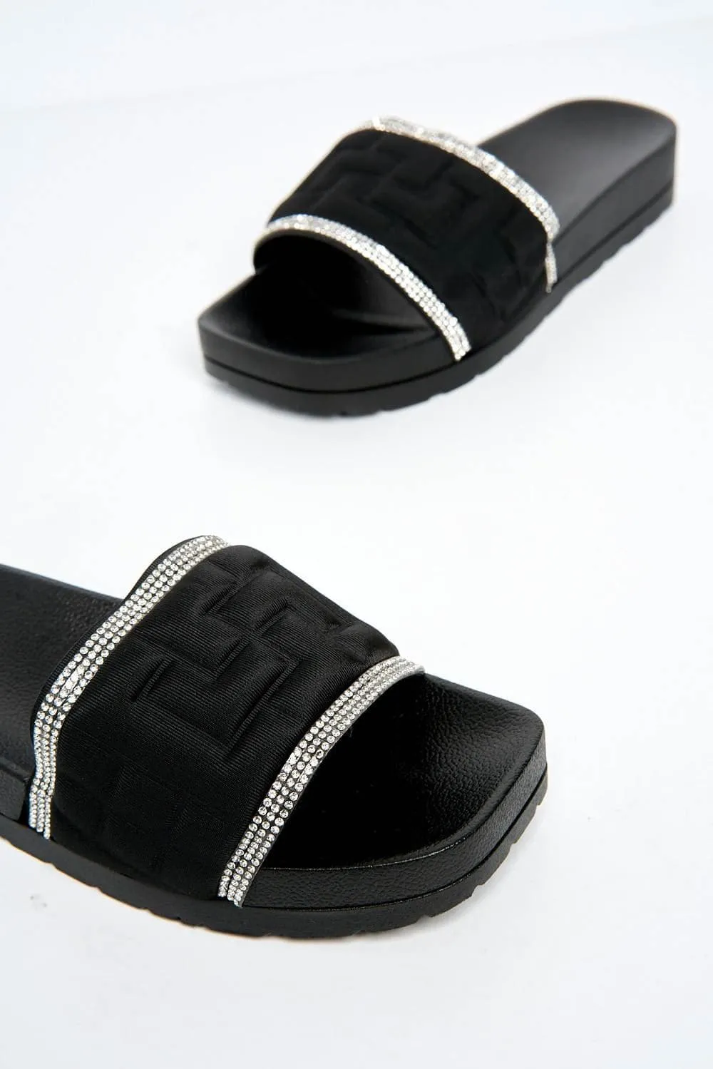 Lisbon Padded Diamante Trim Slider in Black