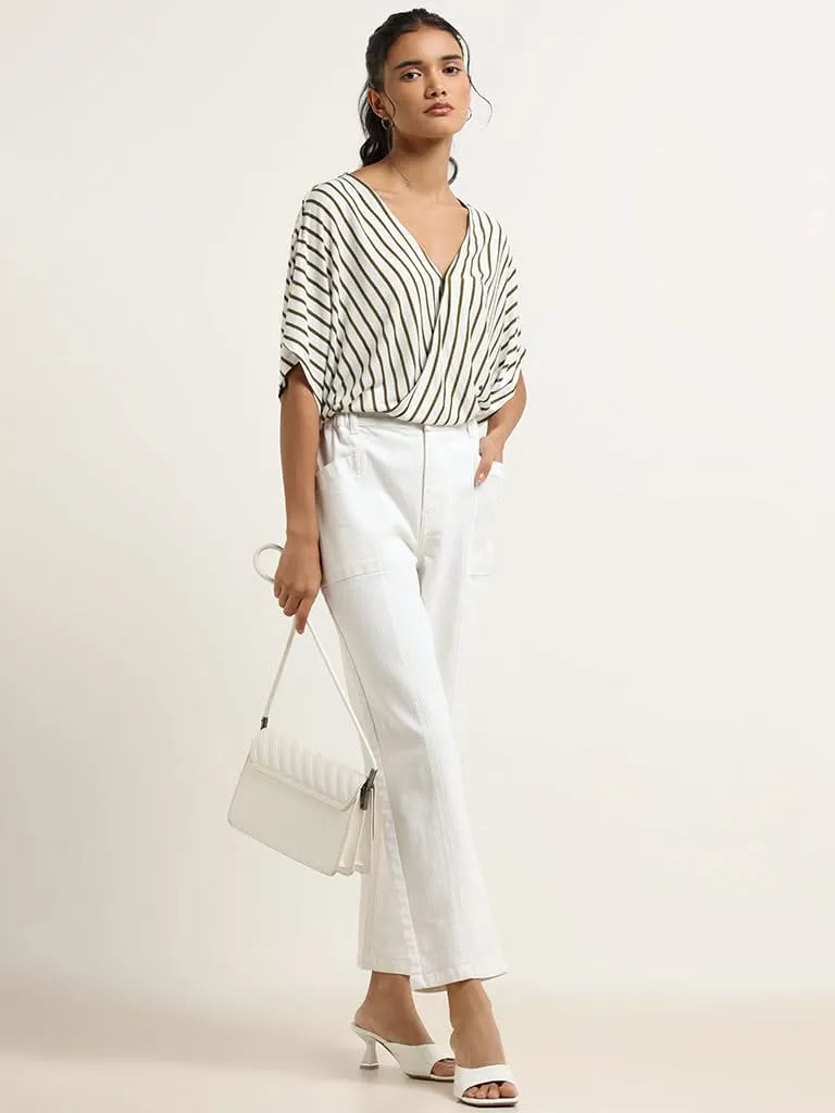 LOV Green Monochrome Striped Top