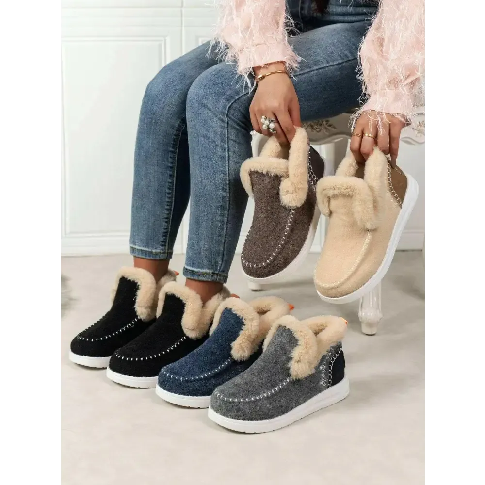 Luxury Fashion for Women Furry Suede Round Toe Flat Sneakers