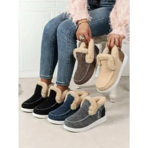 Luxury Fashion for Women Furry Suede Round Toe Flat Sneakers