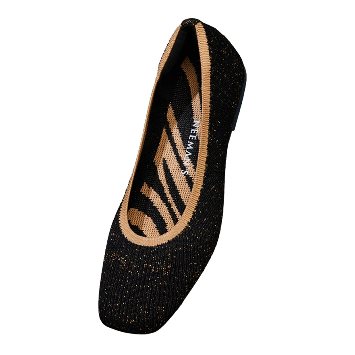 Neeman's Slip-Ons Flats for Women | Metallic Square | Black & Gold