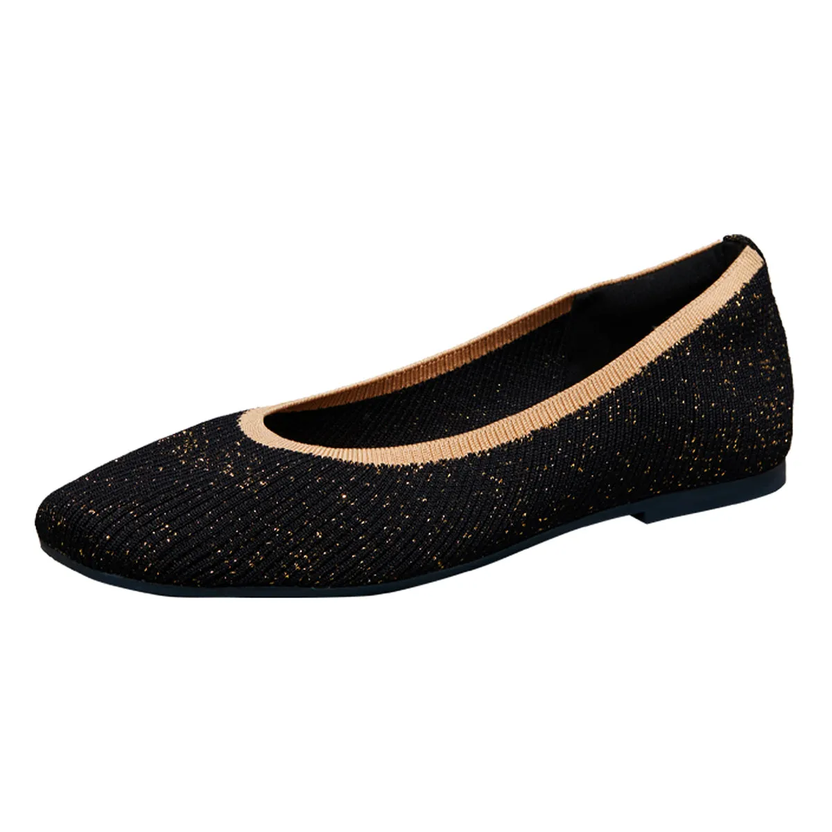 Neeman's Slip-Ons Flats for Women | Metallic Square | Black & Gold