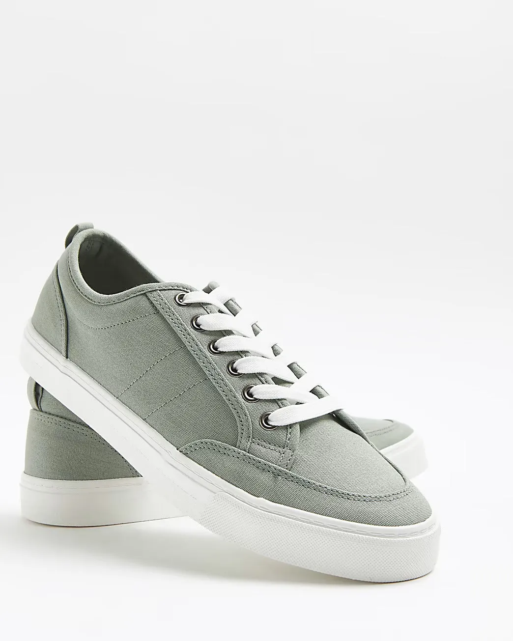 River Island Green Light Sutton Lace Up Mens Plimsolls