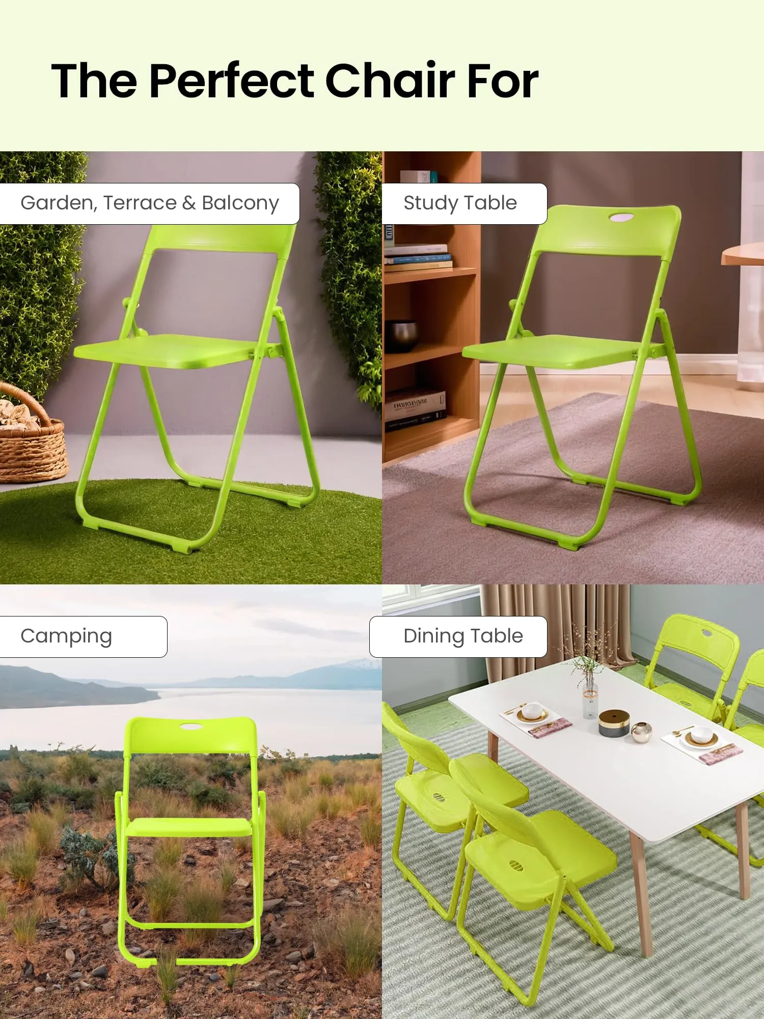 SAVYA HOME Folding Chair, Iron Frame & PP Plastic Seat, Sturdy & Lightweight Camping Chair, Study Chair with Anti-Slip Legs, Foldable Chair, Portable Chair for Kids, Aqua Blue (Green)