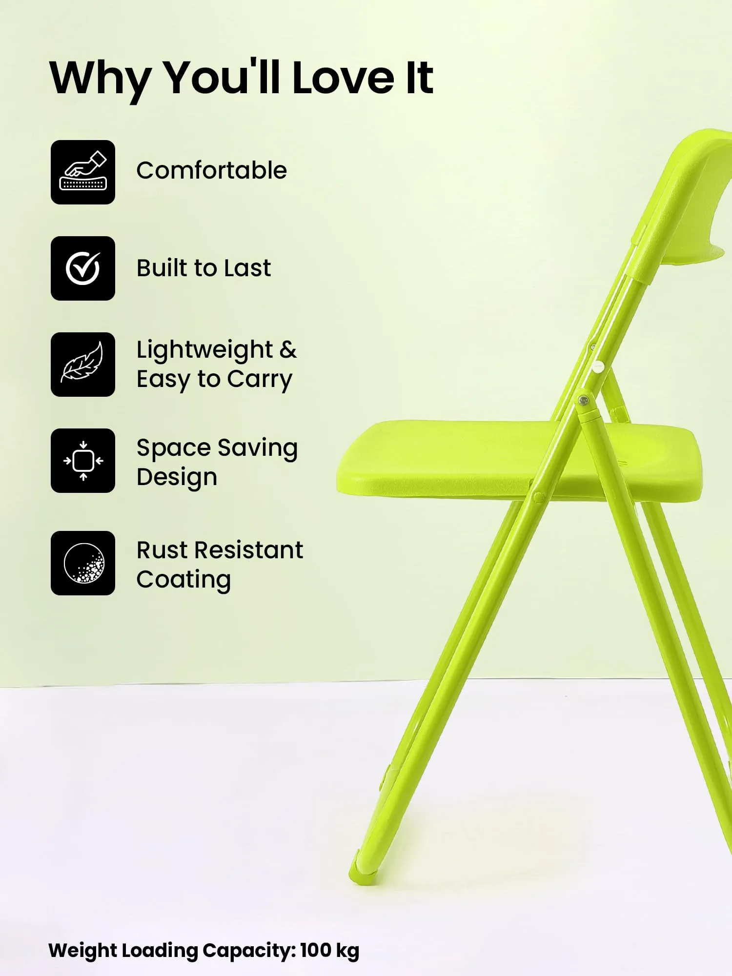 SAVYA HOME Folding Chair, Iron Frame & PP Plastic Seat, Sturdy & Lightweight Camping Chair, Study Chair with Anti-Slip Legs, Foldable Chair, Portable Chair for Kids, Aqua Blue (Green)