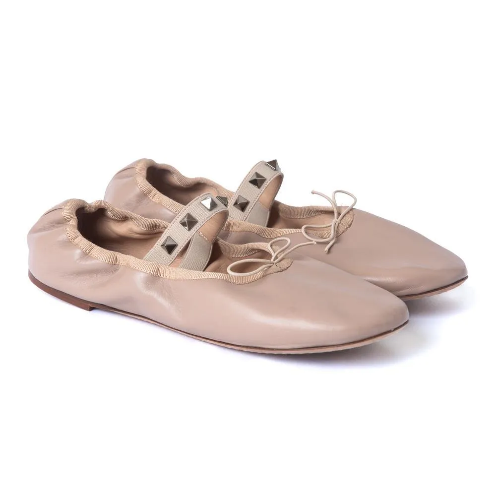 Valentino Beige Leather Rockstud Ballerina Flats 38.5