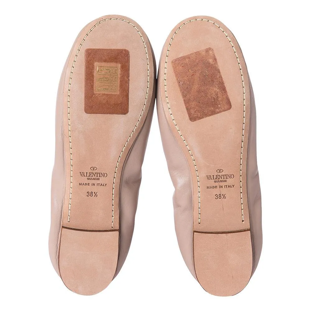 Valentino Beige Leather Rockstud Ballerina Flats 38.5
