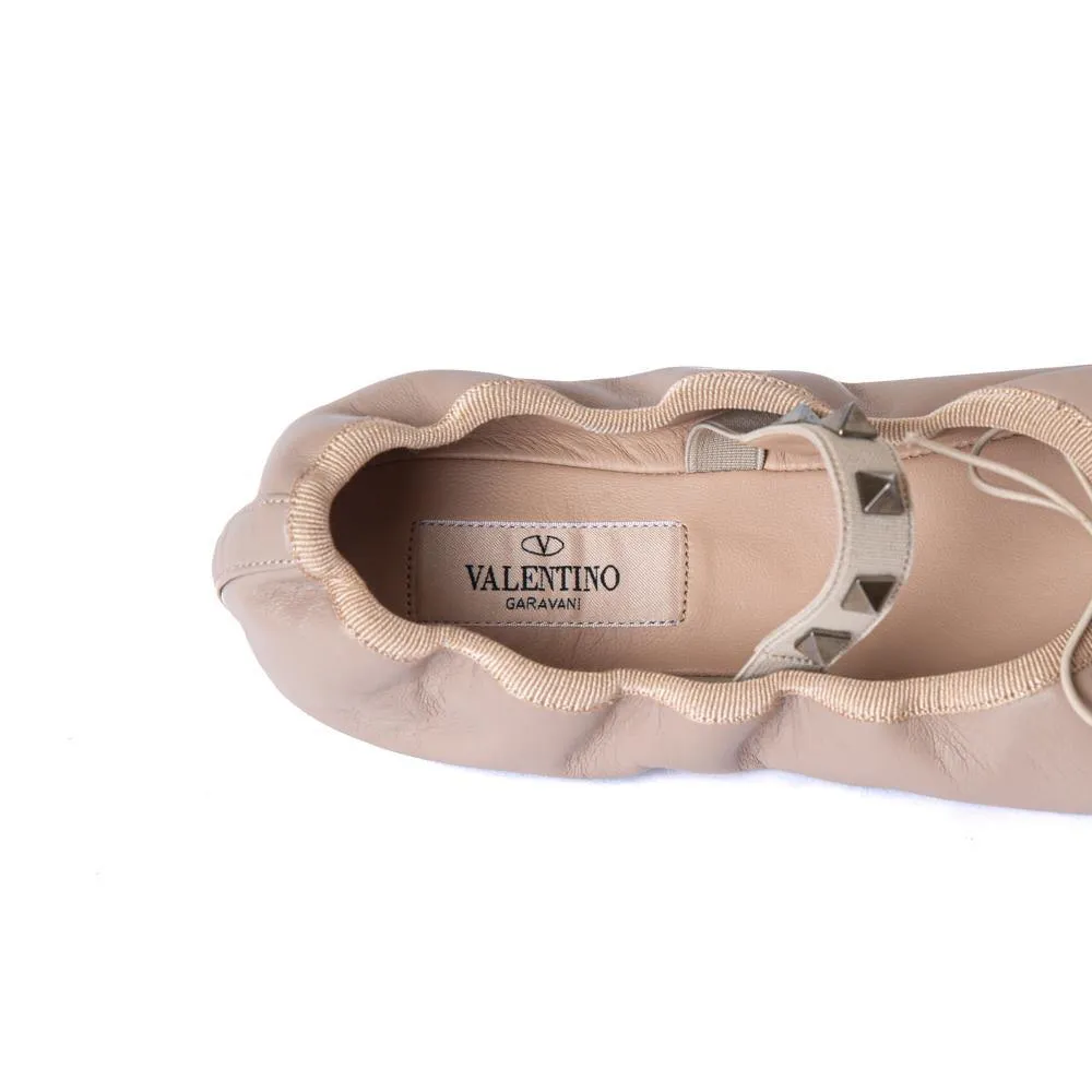 Valentino Beige Leather Rockstud Ballerina Flats 38.5