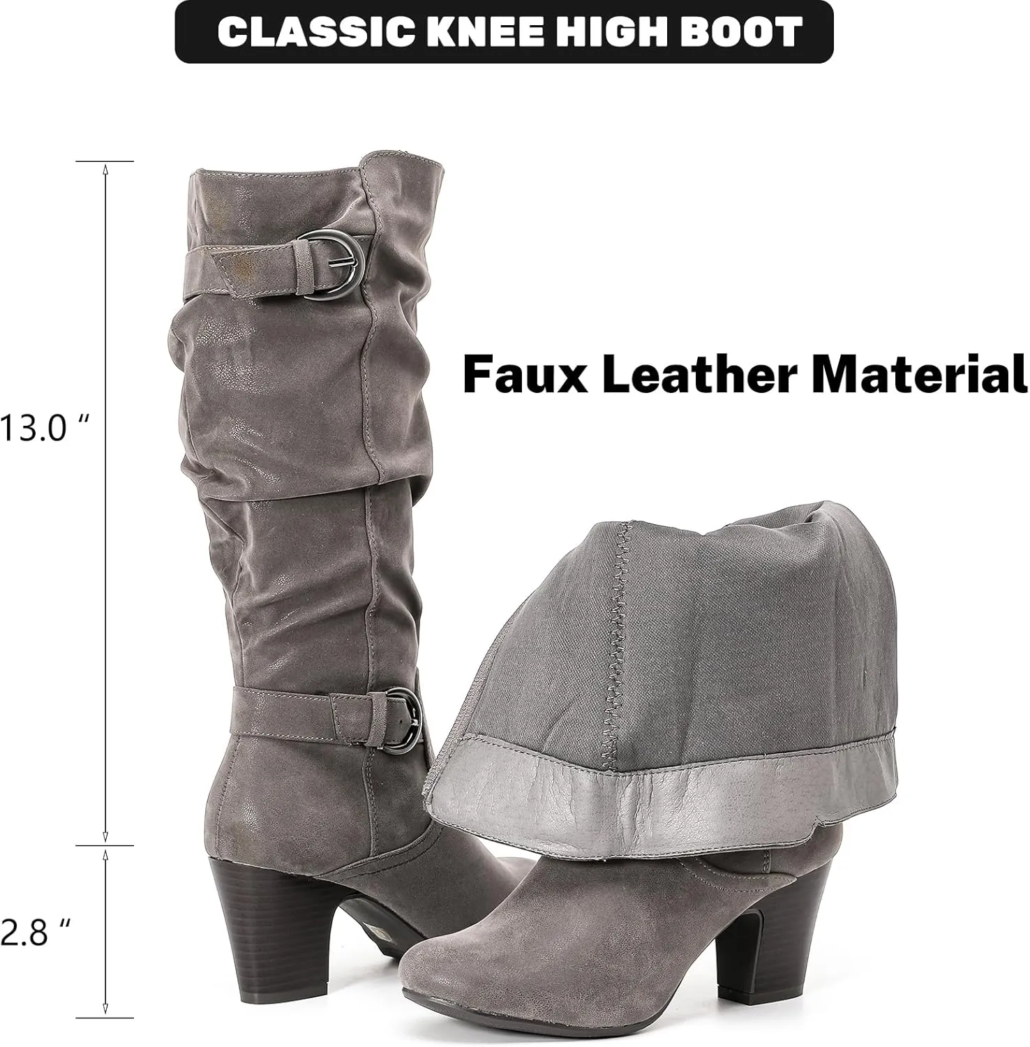 Women's Slouchy Knee High Boots with Chunky Heel, Pointed Toe, Comfortable and Fashionable for Fall and Winter Wear for Women.