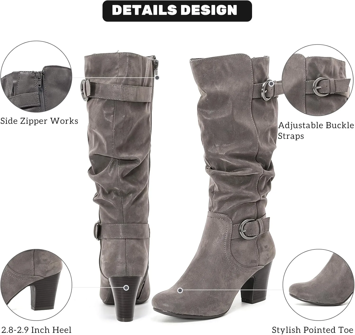 Women's Slouchy Knee High Boots with Chunky Heel, Pointed Toe, Comfortable and Fashionable for Fall and Winter Wear for Women.