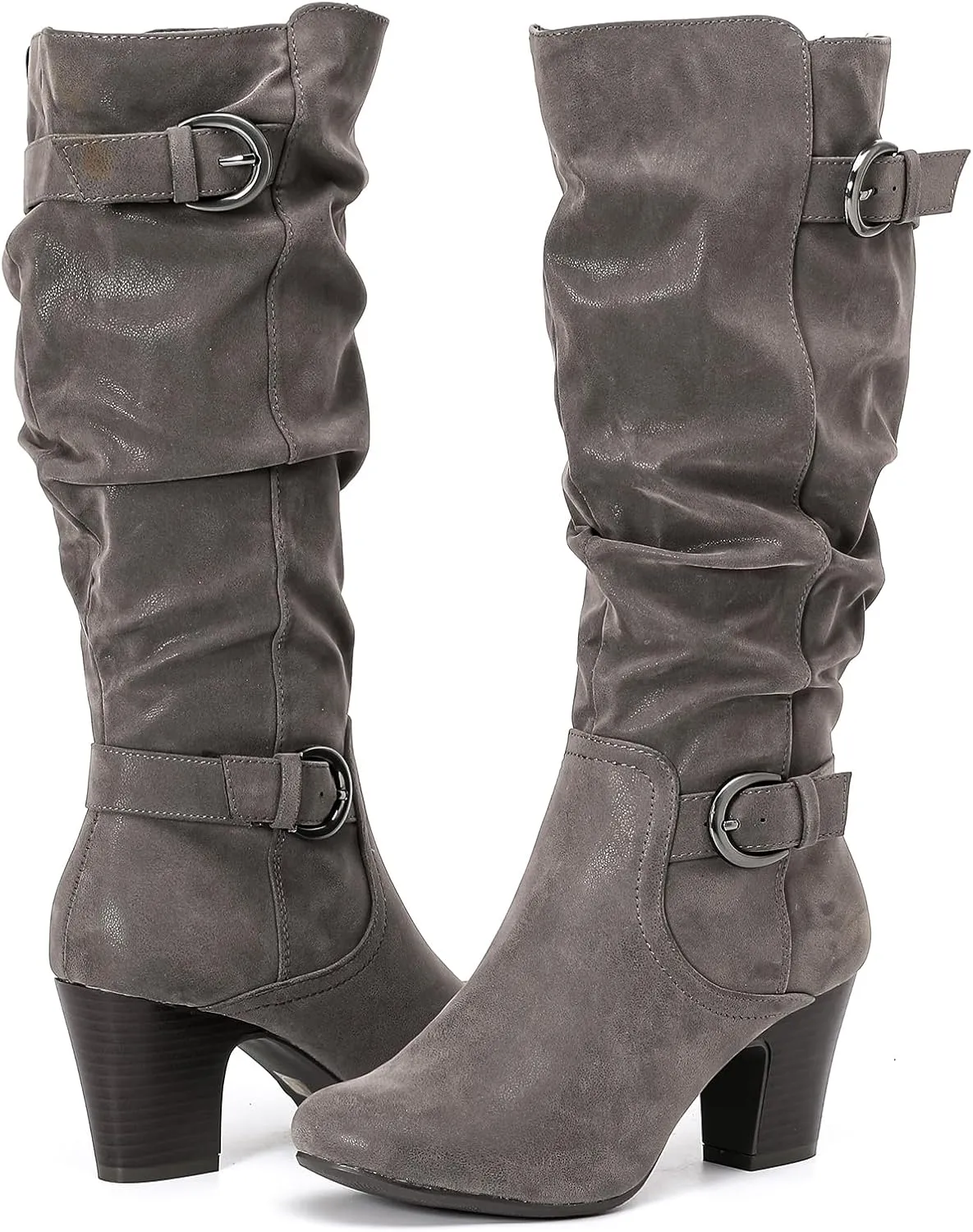 Women's Slouchy Knee High Boots with Chunky Heel, Pointed Toe, Comfortable and Fashionable for Fall and Winter Wear for Women.