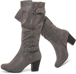 Women's Slouchy Knee High Boots with Chunky Heel, Pointed Toe, Comfortable and Fashionable for Fall and Winter Wear for Women.