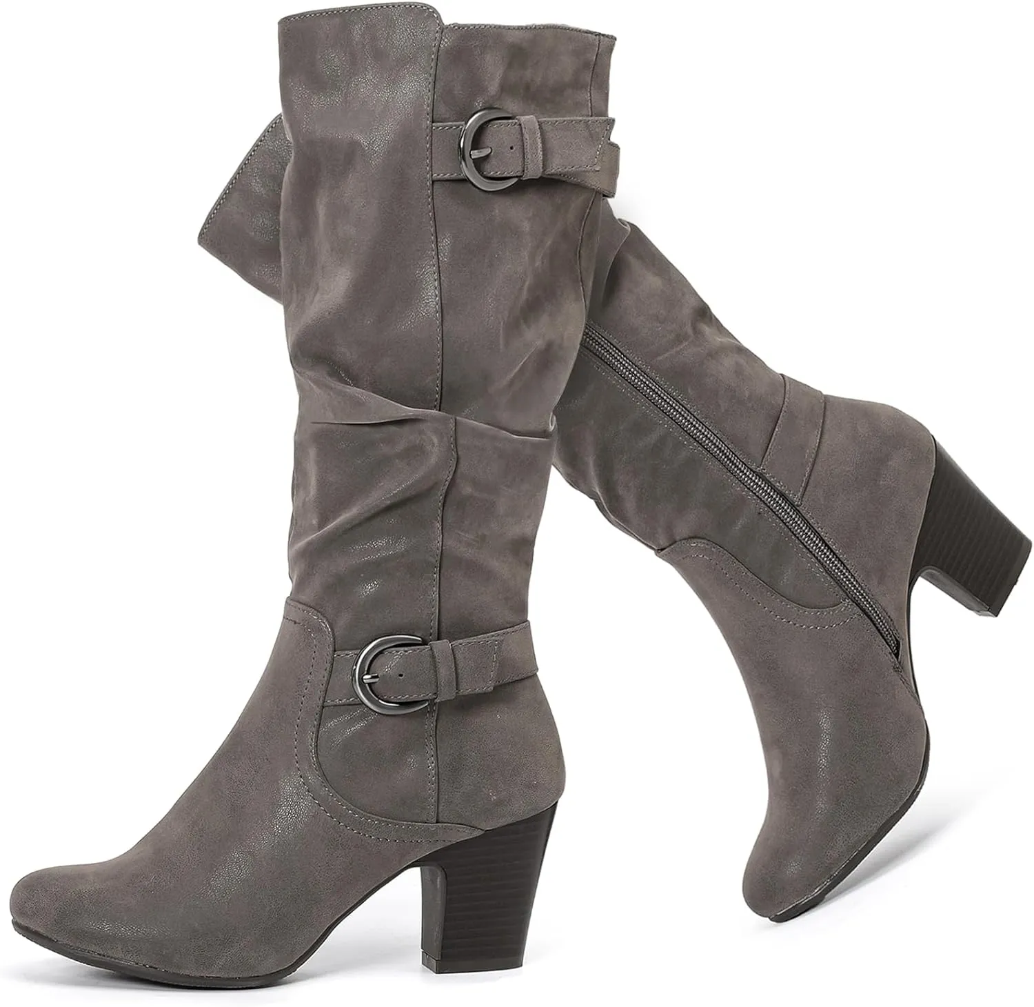 Women's Slouchy Knee High Boots with Chunky Heel, Pointed Toe, Comfortable and Fashionable for Fall and Winter Wear for Women.