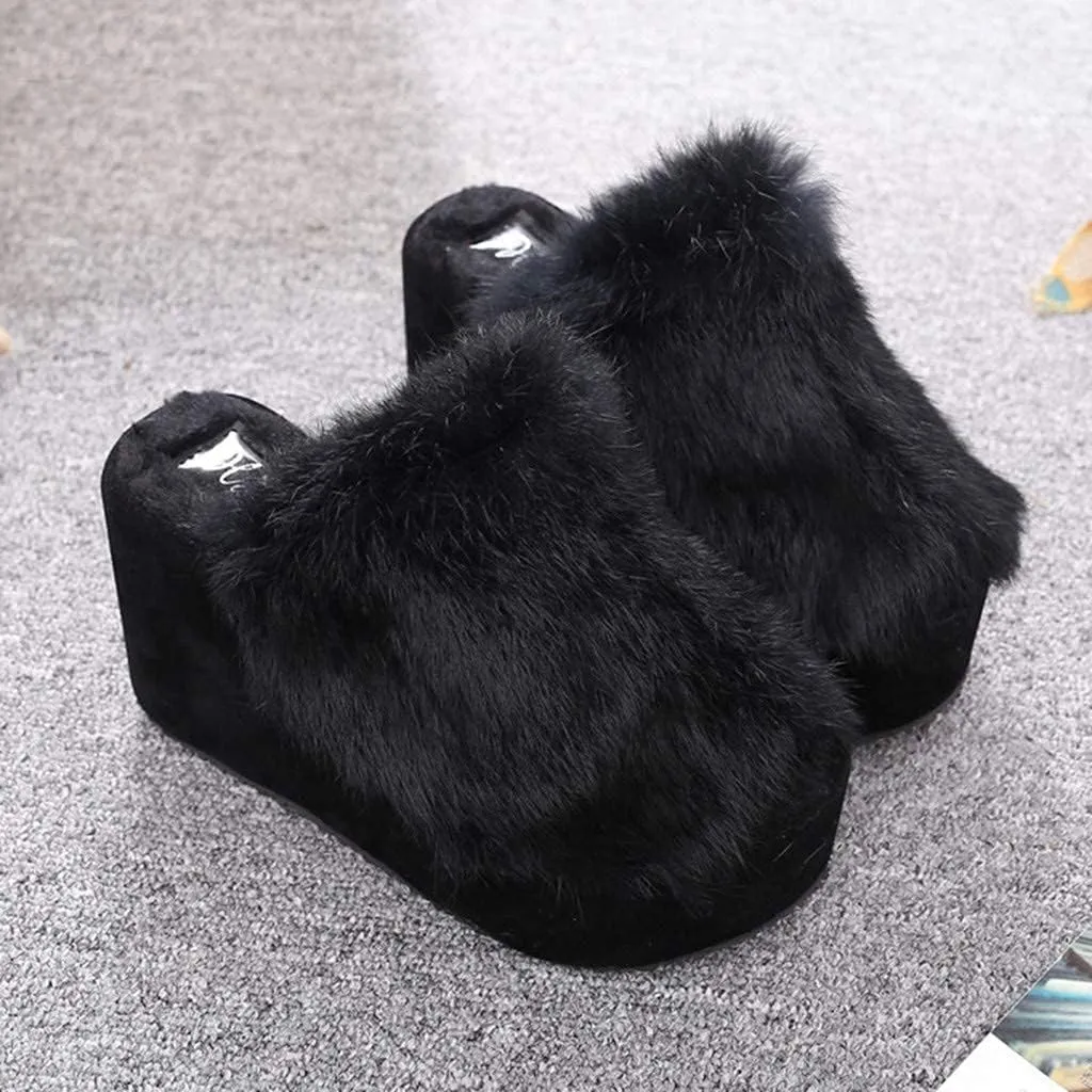 ZBYY Plush Slippers for Women Fluffy Summer Open Toe Wedges House Slippers Indoor or Outdoor Platforms Slides Slipper