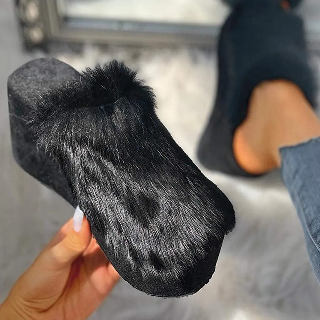 ZBYY Plush Slippers for Women Fluffy Summer Open Toe Wedges House Slippers Indoor or Outdoor Platforms Slides Slipper